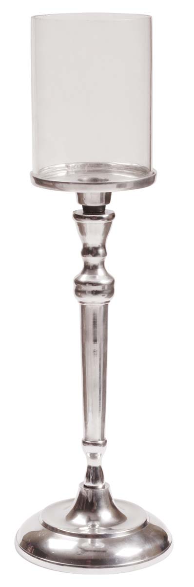 18” Tall Candle-Holder in Aluminum & Glass – Victorian-Look Home Décor / Thoughtful Gifts